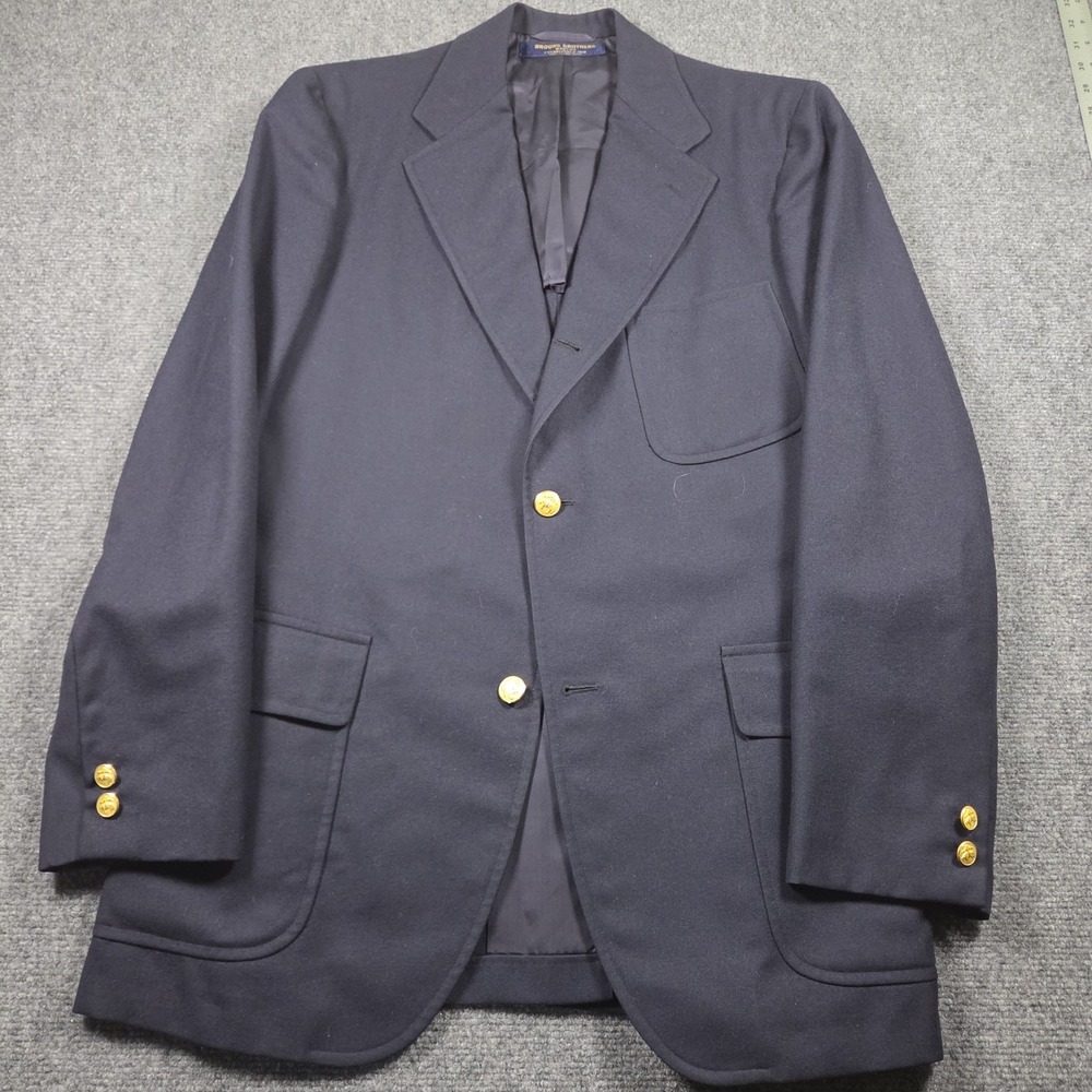 Vintage Brooks Brothers Makers Navy Blue Blazer Gold Brass 3 Buttons 39L